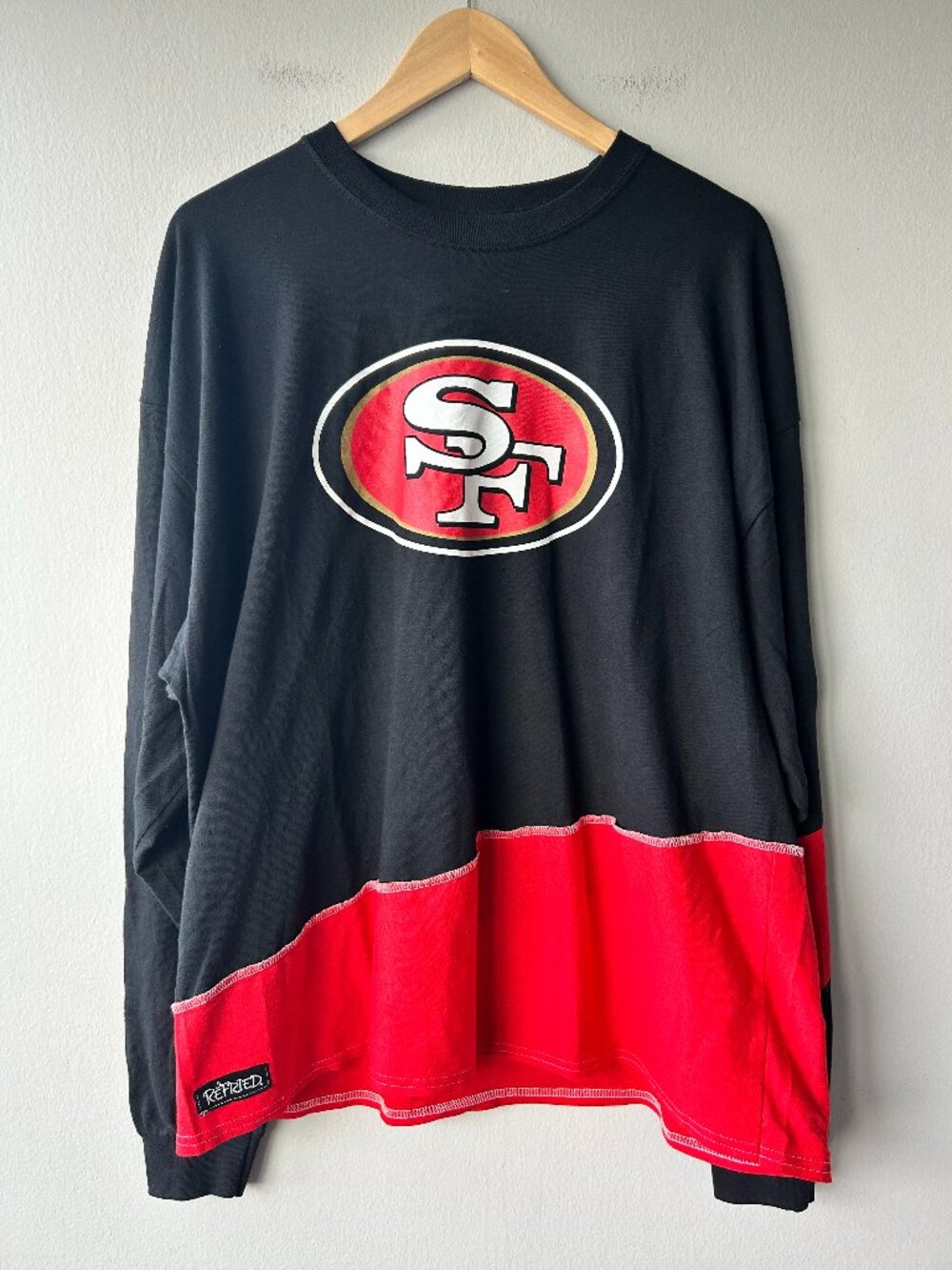 Refried Apparel San Francisco 49ers Crewneck Sweatshirt Black Red Colorblock NFL